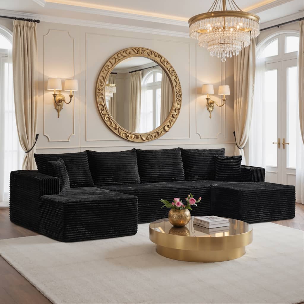 HOOOWOOO Modern Push Corduroy Fabric Sectional Sofa Couch with Pillows