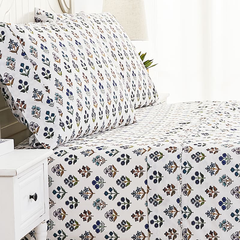 Happy Garden Cotton Sheet Set Multi Blue