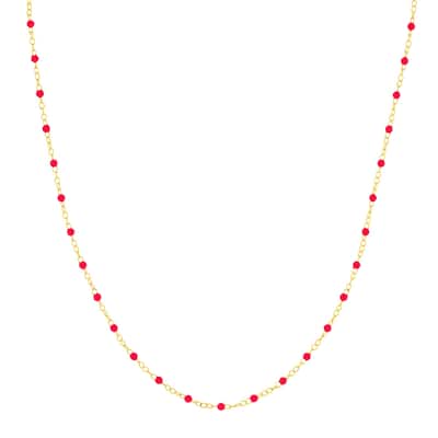 Curata 14k Yellow Gold 18" Neon Pink Enamel Bead Piatto Chain Necklace (Spring-ring)
