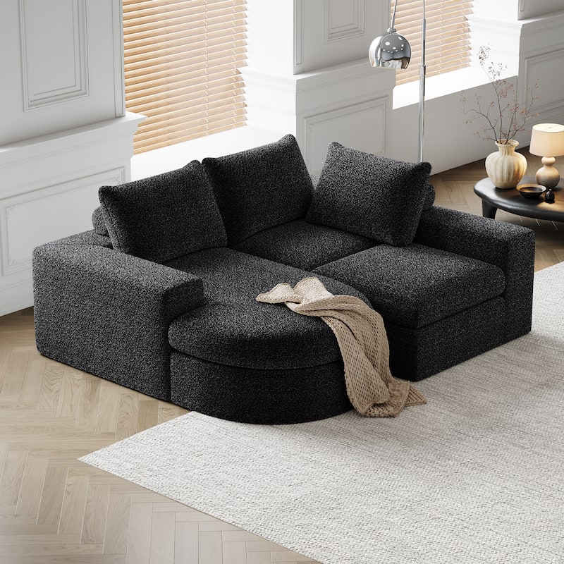 Chenille Cloud Deep Seat Couch L-shape Sectional Sofa w/ Curved Chaise
