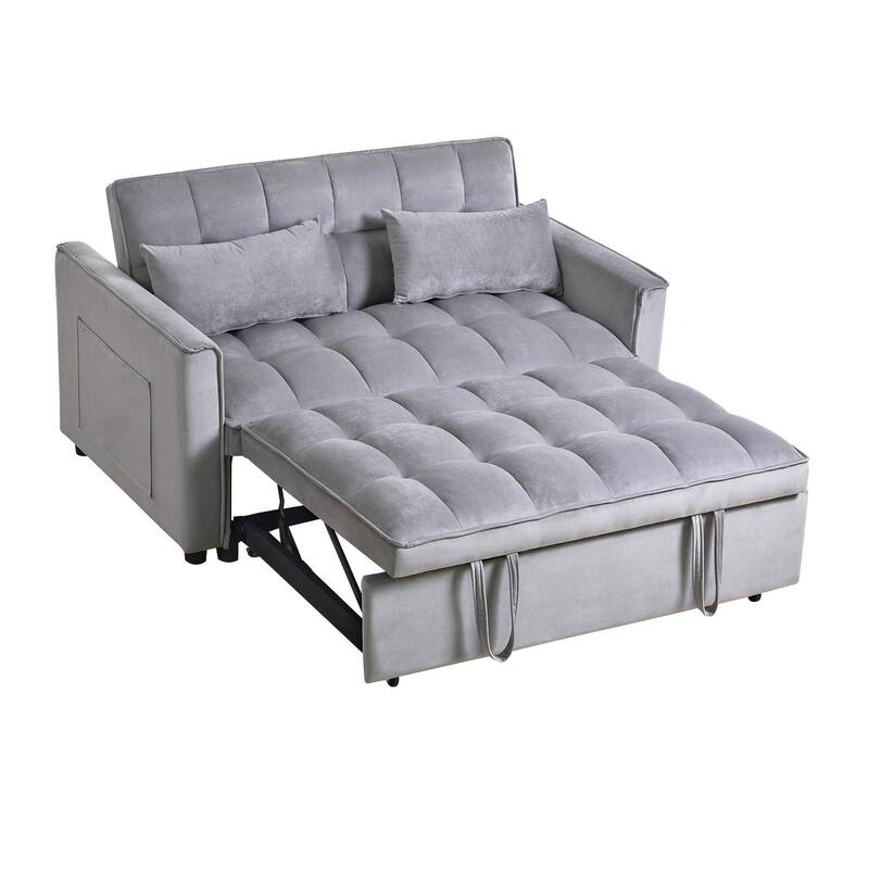 3-in-1 Velvet Convertible Sofa Bed, Adjustable Backrest with Pockets