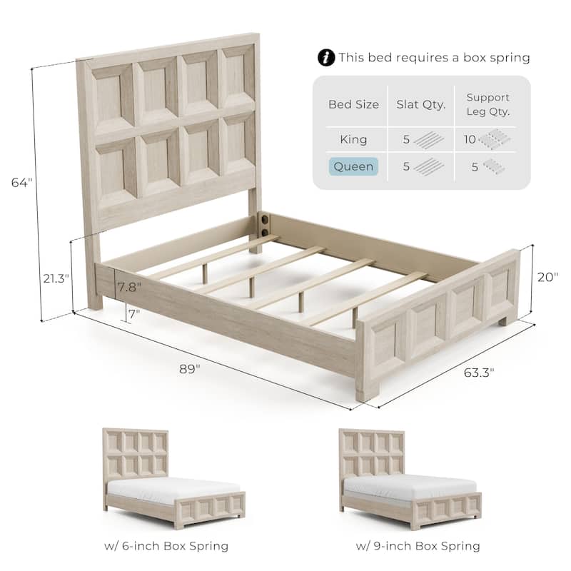 Furniture of America Durem Modern Classic 3-Piece Solid Wood Panel Bedroom Set with 2-Drawer Oversized Nightstand