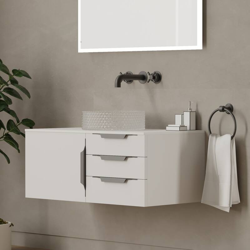Thin Modern White Solid Surface Vanity Countertop - Sizes 24", 30", 36", 48", 60", 72", 84"