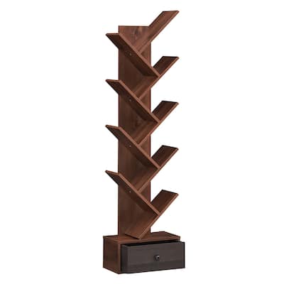 Costway 10-Tier Wooden Tree Bookshelf with Drawer Display Storage - See Details