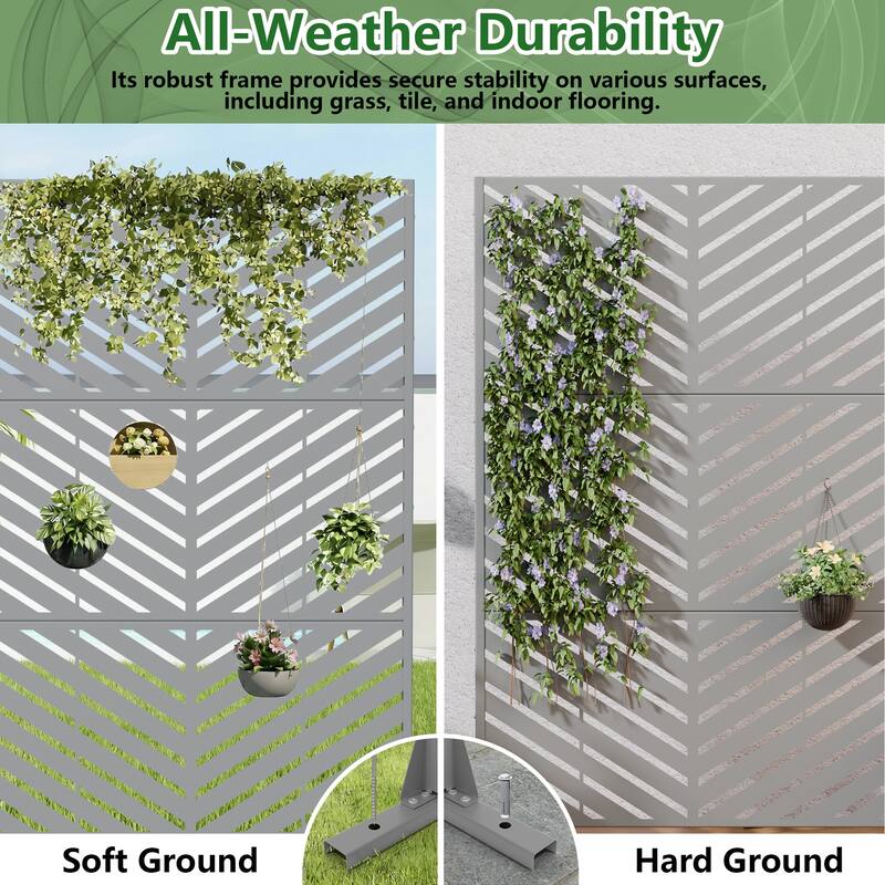 Outdoor Privacy Screen with Stand for Patio Garden Metal Fence Set of 2