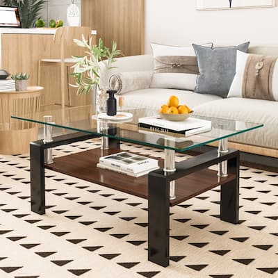 Rectangle Tempered Glass Tabletop Coffee Table