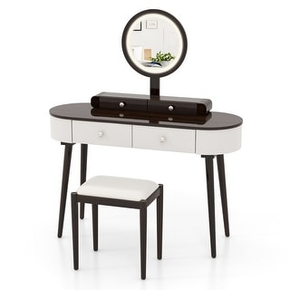 Costway Solid Wood Makeup Vanity Desk Set with LED Lighted Mirror