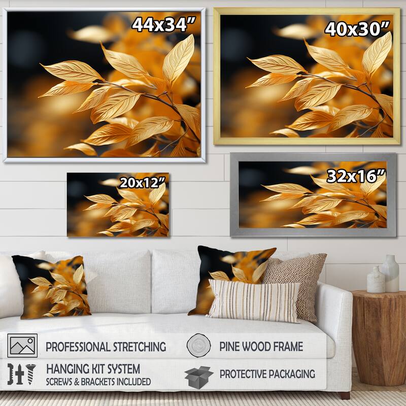 Designart "Golden Foliage Leaves" Leaves Wall Art