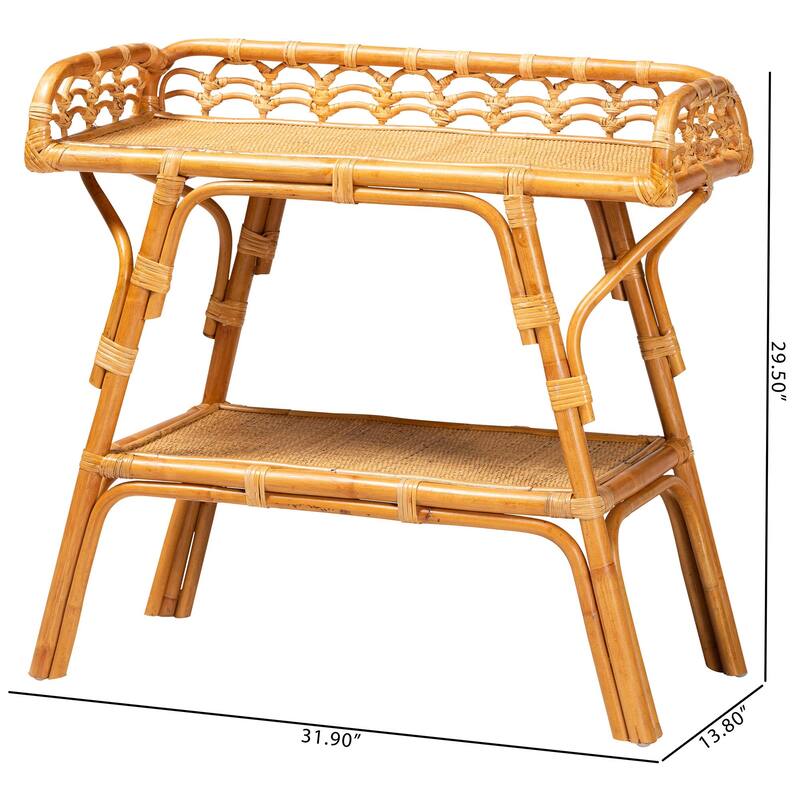 Nayana Modern Bohemian Natural Rattan 2-Tier Console Table