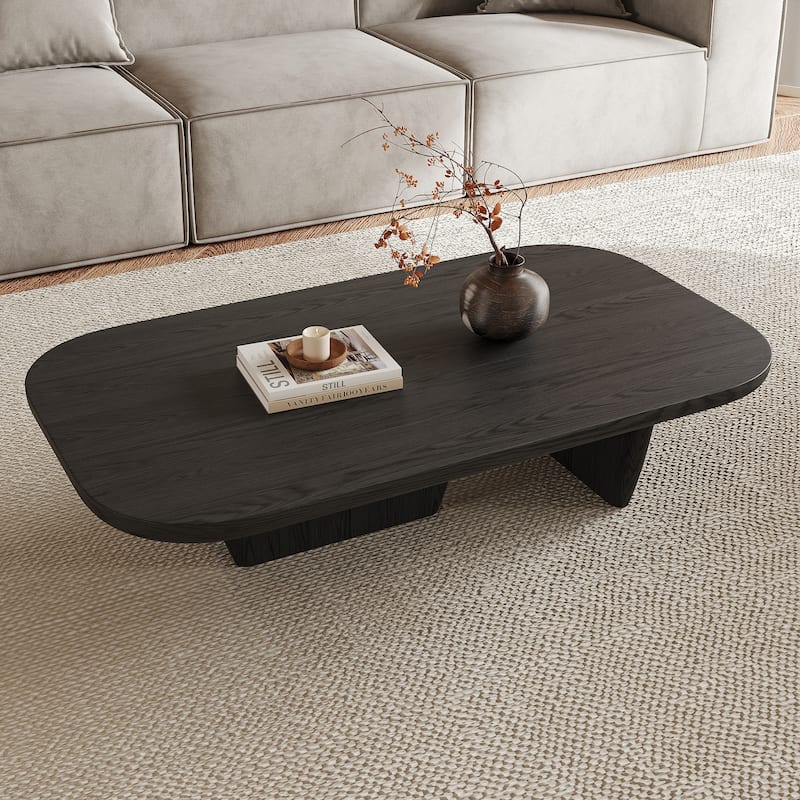 51" Modern Coffee Table with Two Legs,Solid Wood Veneer, Retangular Coffee Table for Living Room