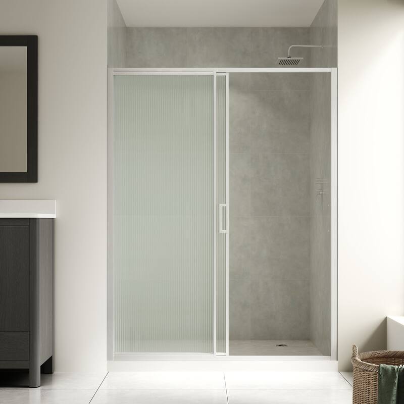 Stanford Sliding Clear Alcove Shower Door - 60" - Clear Fluted - Satin Nickel