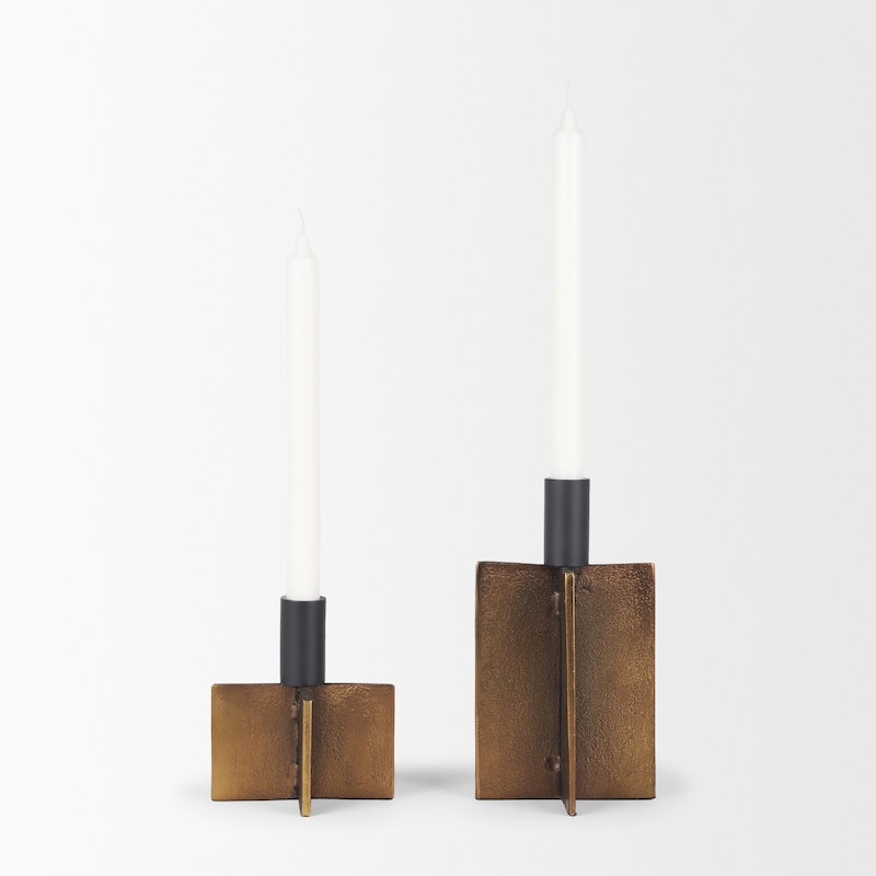 Pia Antiqued Gold w/ Black Metal Taper Candleholder (Set of 2)