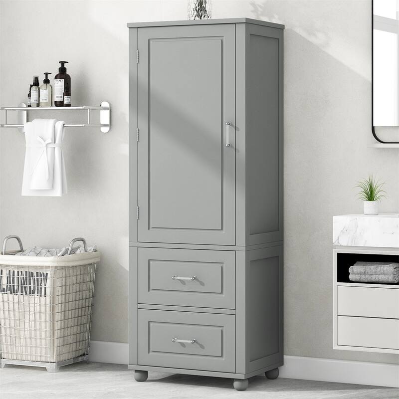 Tall Freestanding Bathroom Storage Cabinet with Two Drawers