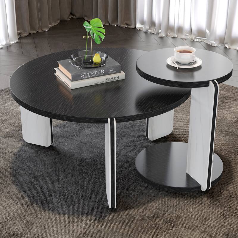 Modern Coffee Table with End Table Set, Durable Walnut Veneered MDF Center Table, Side Table for Living Room