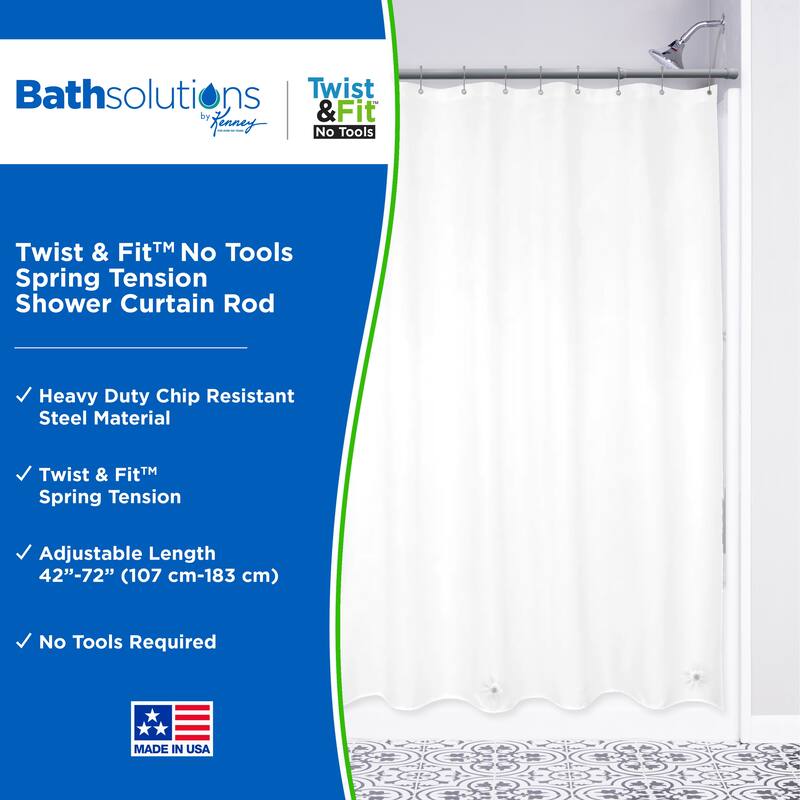 Kenney Twist & Fit No Tools Spring Tension Shower Curtain Rod, 42-72"