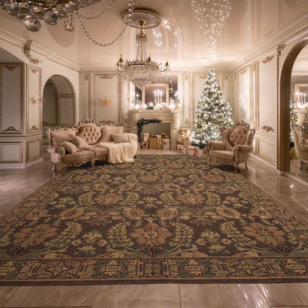 10x12'2'' Hand Knotted Wool Brown French Aubusson Savonnerie Asmara Embossed Rug - 8' 10'' x 12' 2''
