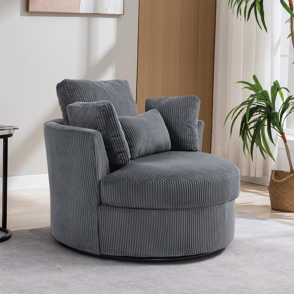 Upholstered Accent Swivel Barrel Armchair Club Chair with Pillows