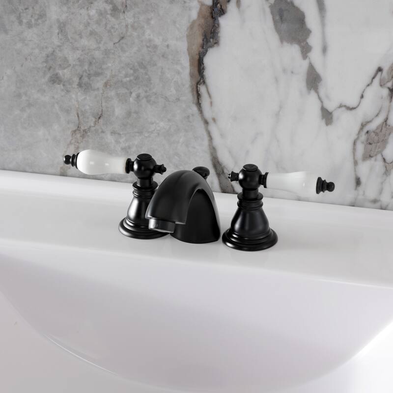 American Patriot Two-Handle 3-Hole Deck Mount Mini-Widespread Bathroom Faucet with Plastic Pop-Up