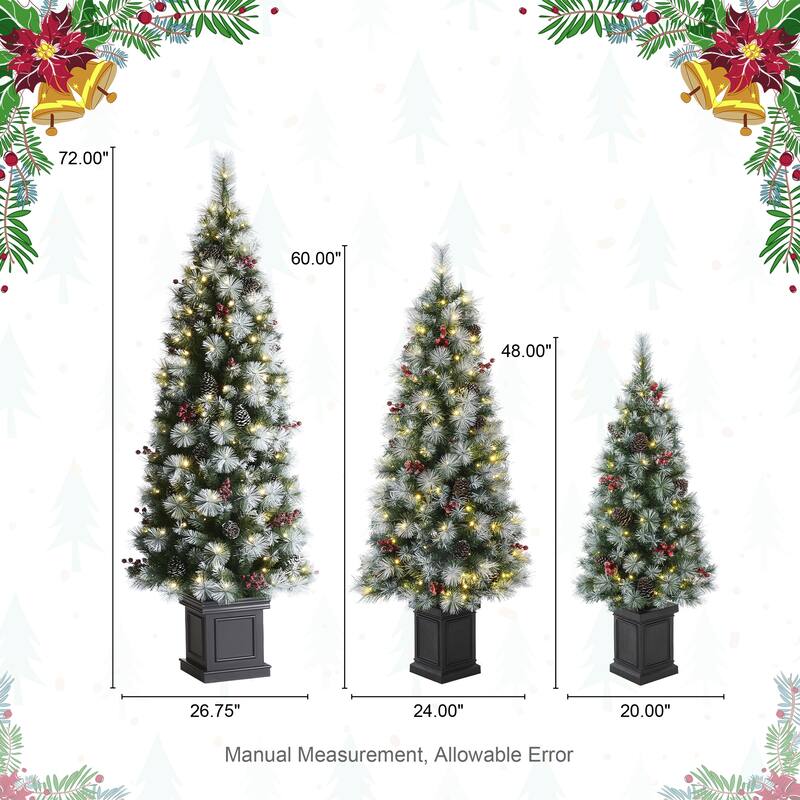 4FT & 5FT & 6FT Pre-Lit Artificial Christmas Tree Set with Warm White Lights Xmas Decorations by Glitzhome