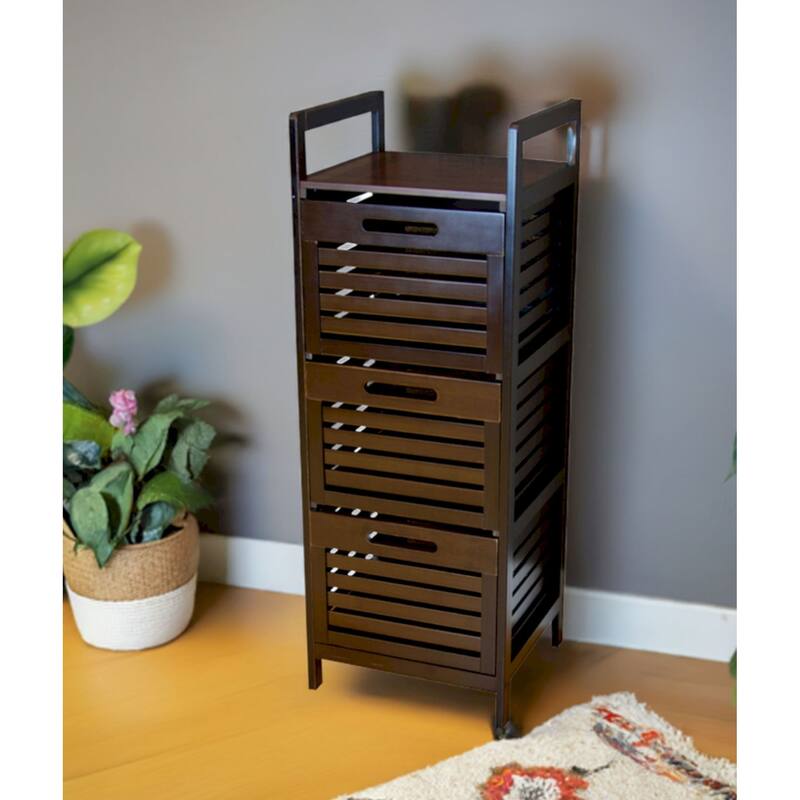 Bamboo Storage Tower with 3 Slatted Drawers