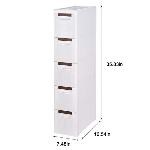 dimension image slide 0 of 3, Javlergo White Stripe Narrow Storage Cabinet 3/4/5-Layer Rolling Bathroom Organizer with Drawers Wheels for Bathroom Living Room