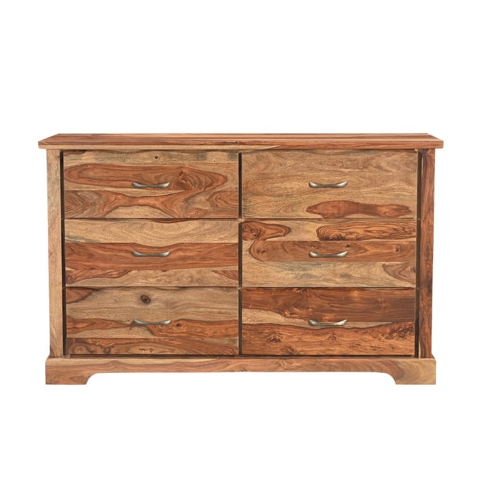 HomeRoots 60" Brown Solid Wood Live Edge Six Drawer Double Dresser