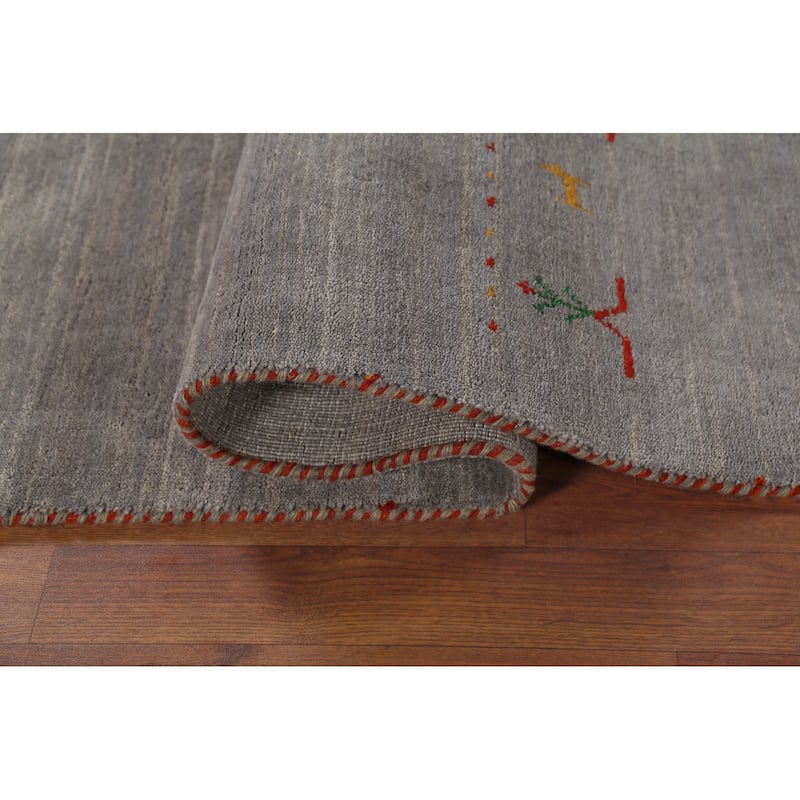 Gray Gabbeh Runner Rug Hand-Knotted Tribal Modern Wool Carpet - 2'10"x 9'7"
