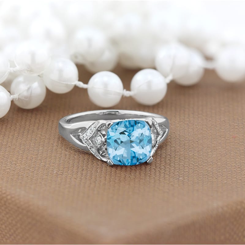 Auriya Modern 2 3/8ct Cushion-cut Sky Blue Topaz and Diamond Engagement Ring 1/6ctw 14k Gold