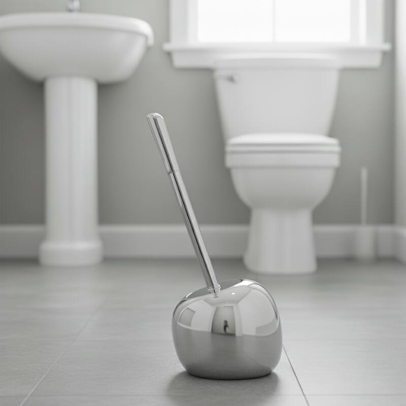 PISE Freestanding Toilet Brush and Holder Set - 15"H x 6"L x 6" W - Chrome