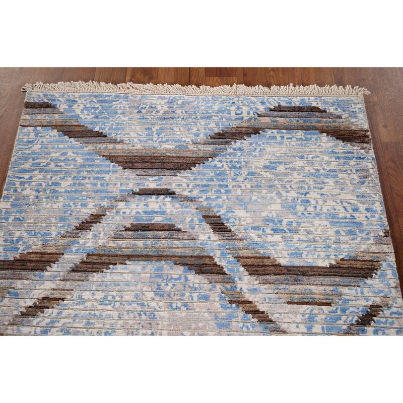 Striped Modern Abstract Accent Rug Hand-Knotted Wool Carpet - 2'9" x 5'0"