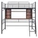 preview thumbnail 8 of 9, Black Metal & Wood Full Size Loft Bed with Long Desk, Storage Shelves and Ladder, Full Length Guardrail, No Box Spring Required