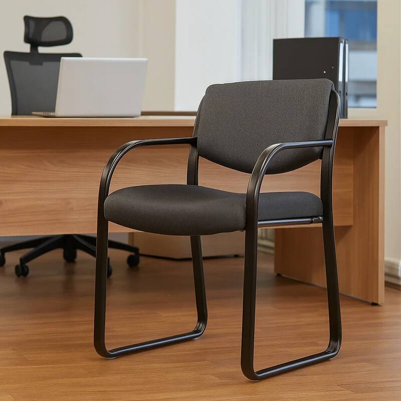 Kris Guest Armchair with Sled Base, Steel, Gray Performance Polyester