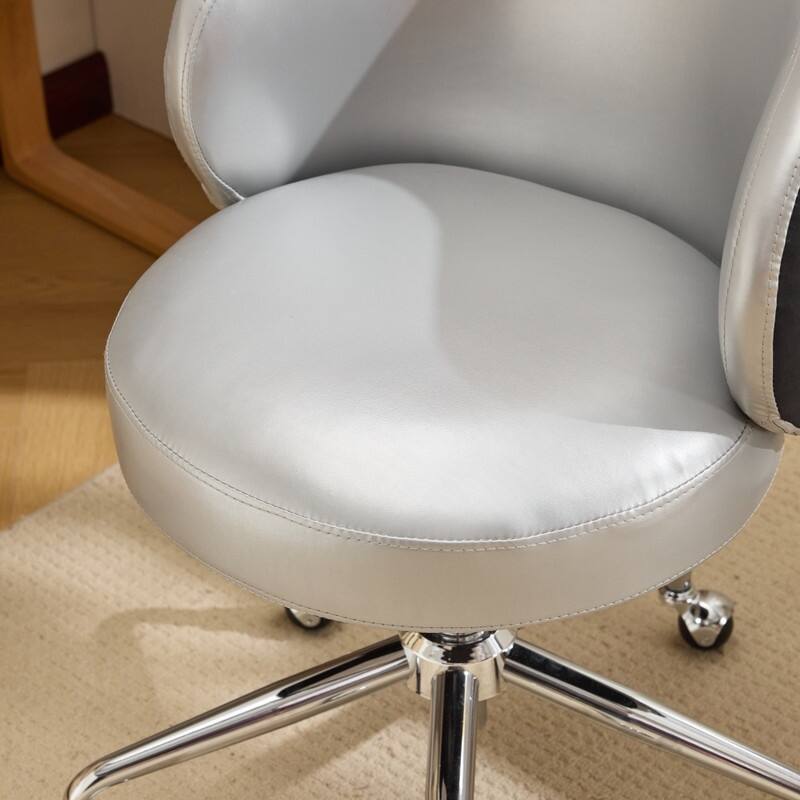 Modern PU Swivel Chair Armless Adjustable Rolling Office Desk Chair with Wheels and Backrest Support - N/A