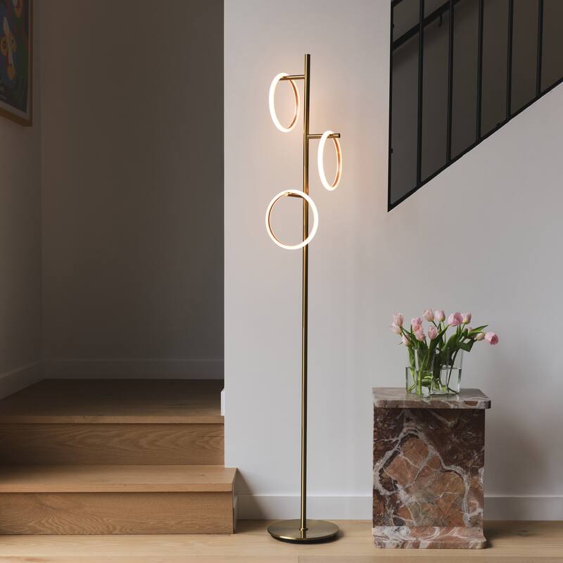 Brightech Saturn 66 in. Industrial 3-Light 3-Way Dimming LED Floor Lamp with 3 Replaceable LED Rings