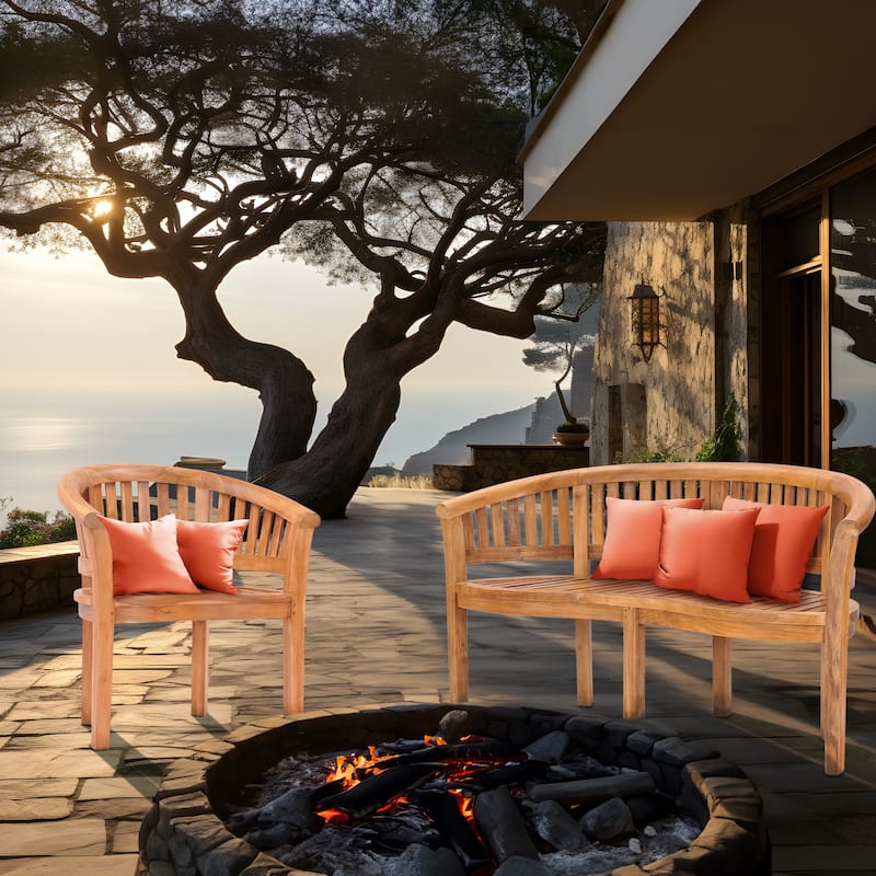 Chic Teak Peanut Outdoor Teak Wood Patio & Garden Double Bench