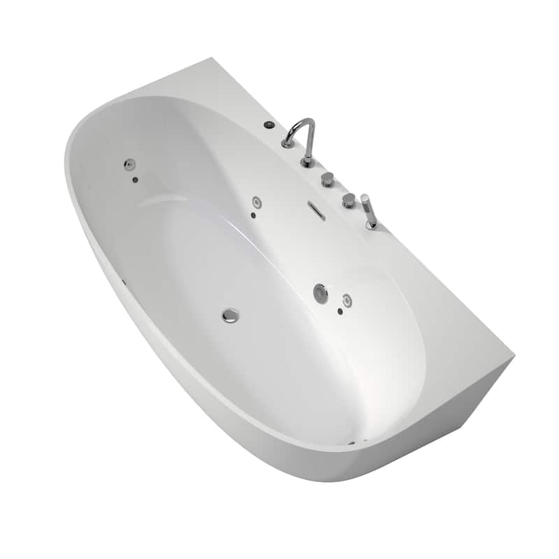 67 in. Freestanding Acrylic Whirlpool Bathtub with 6 Jets, Chromatherapy LED Lighting, 4-Hole Faucet Kit, Center Drain