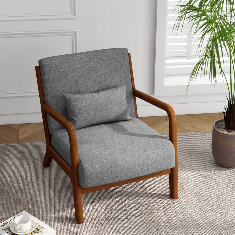 Mid Century Solid Wood Upholstered Accent Chair