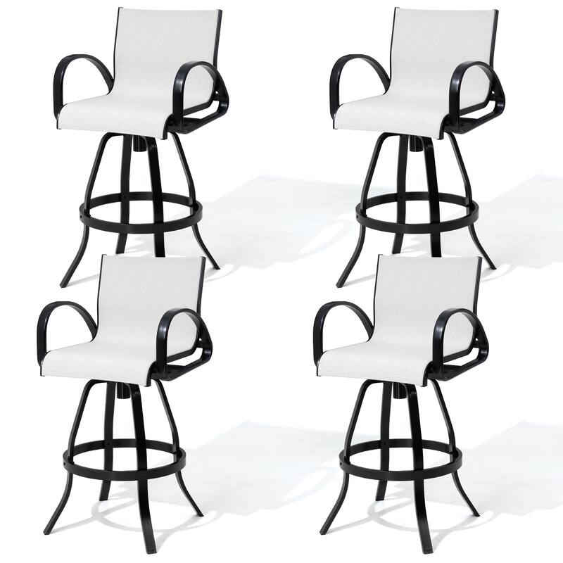 VredHom Outdoor Patio All-Weather Aluminum Swivel Sunbrella Fabric Dining Chairs Bar Stools - AUGUSTINEOYSTER - 4-Piece