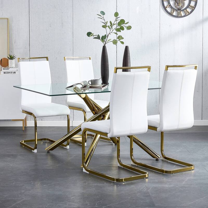 Dining Chair,PU Faux Leather High Back Upholstered Side Chair,Set of 4
