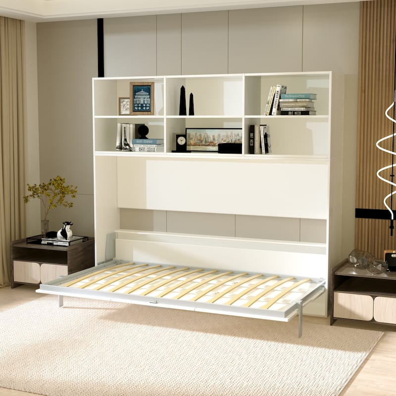 Mordern Design Twin Size Horizontal Murphy Bed with Shelf Storage
