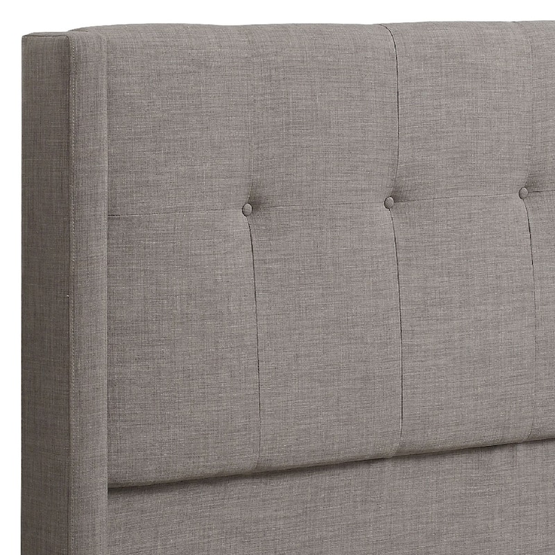 Adams Queen Size Headboard, Adjustable Metal Legs, Tufted Linen, Grey