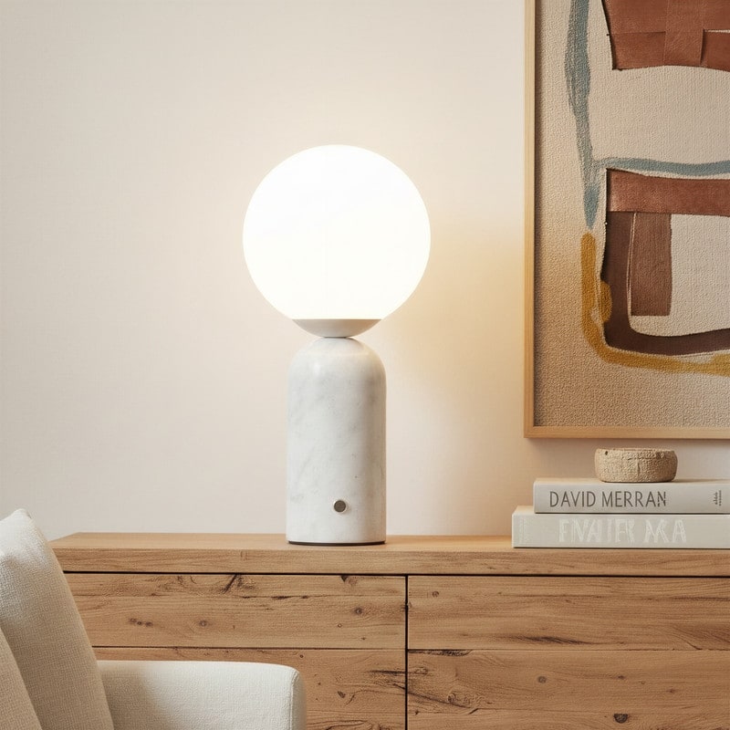 Brightech Mila Tall 15 in. White Mid-Century Modern Integrated LED Bedside Table Lamp with Built-In 3-Way Dimmer