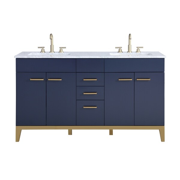 Shop Stufurhome Alisson Dark Blue 60 Inch Double Sink Bathroom Vanity Overstock 32264451