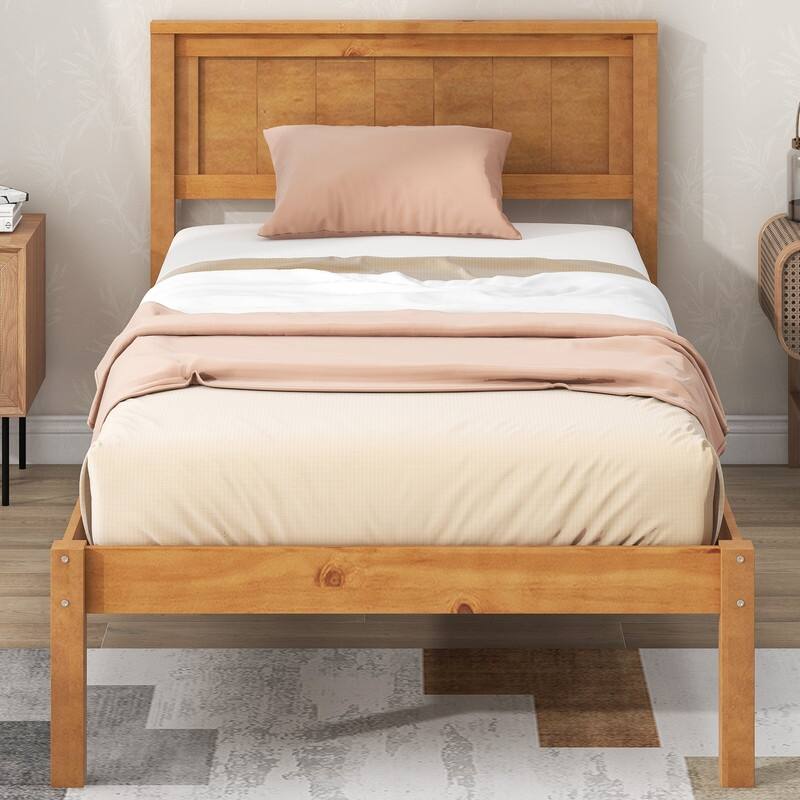 Twin/Full/Queen Size Wood Platform Bed Frame with Headboard-No Box Spring Needed