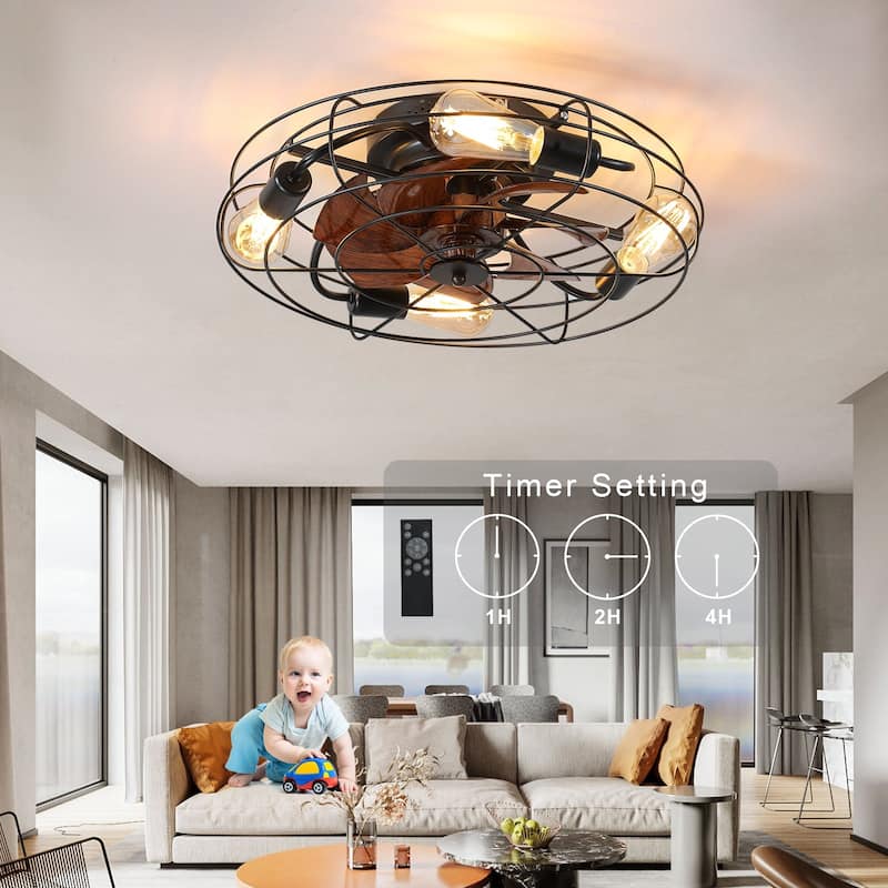 20 in. W x 6 in. H Iron Ceiling Fan in Black with LED Lights - 20" x 6" in