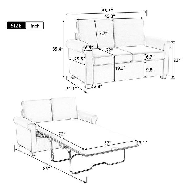 Nestfair 2in1 Pull Out Couch Bed with Premium Twin Size Mattress Pad