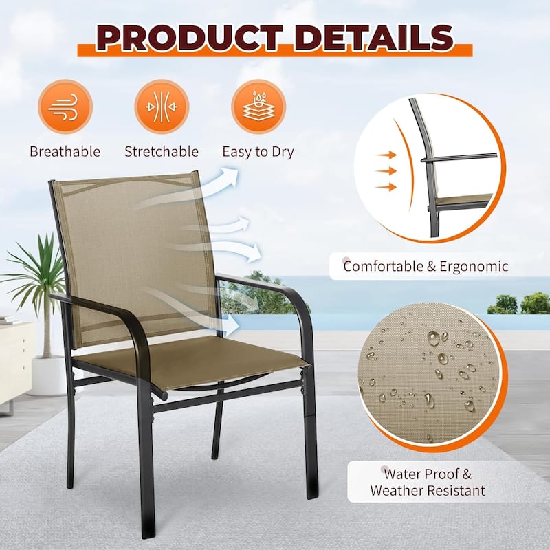 Outdoor Patio Metal Textilene Dining Chairs with Armrest Set of 2