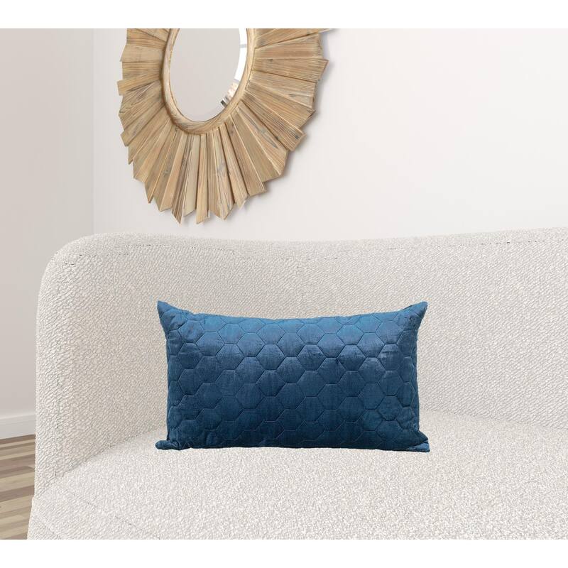 Navy Blue Tufted Velvet Quilted Lumbar Throw Pillow