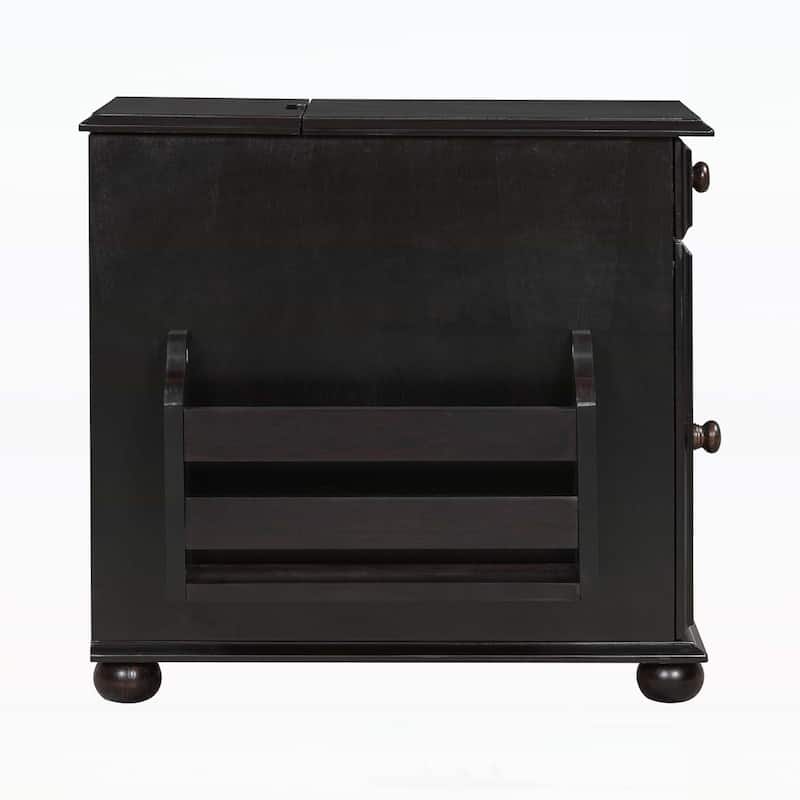 Vintage End Table with Flip Top,USB Ports