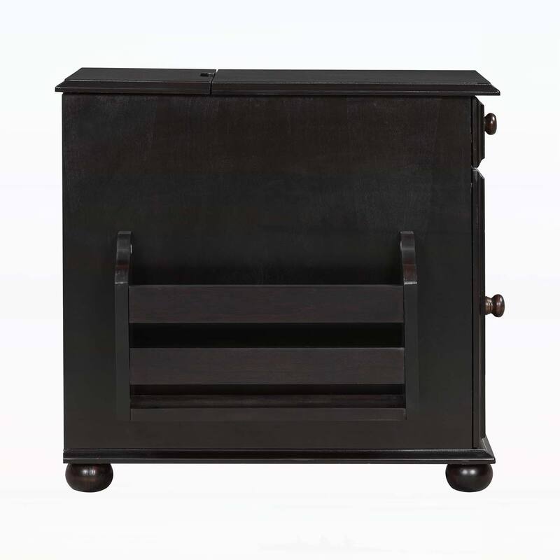 Vintage Side Table Flip Top with Flip Top,USB Ports,Multifunctional Drawer,Bookshelf for Living Room